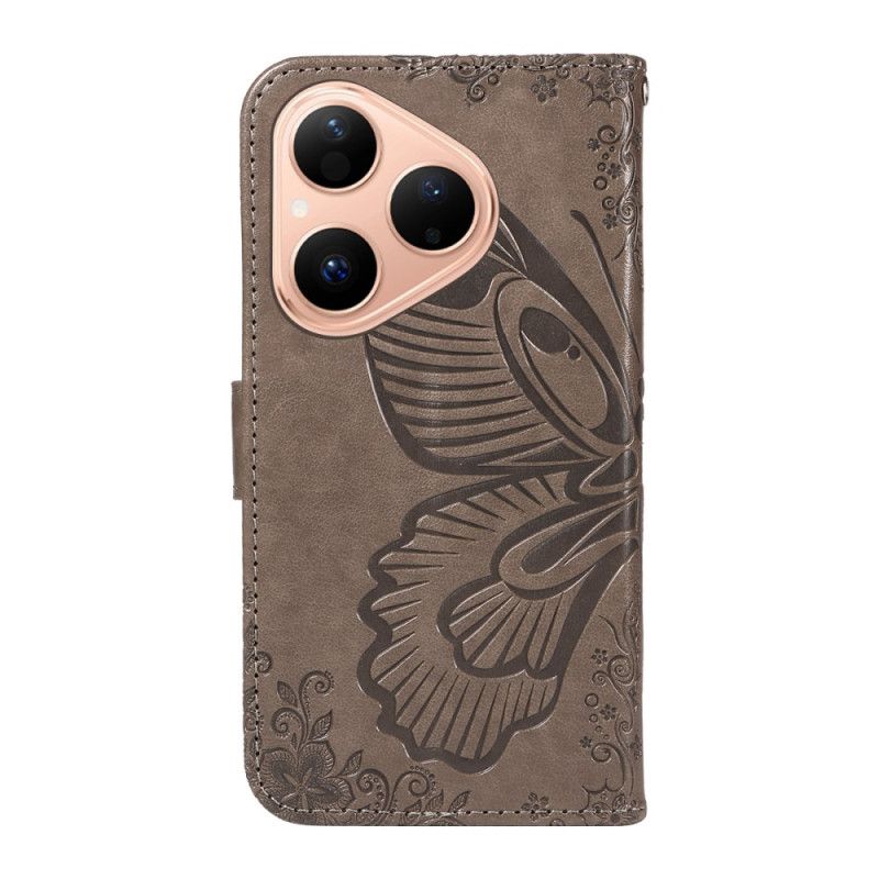 Læder Cover Huawei Pura 80 Telefon Etui Grafisk Sommerfugl