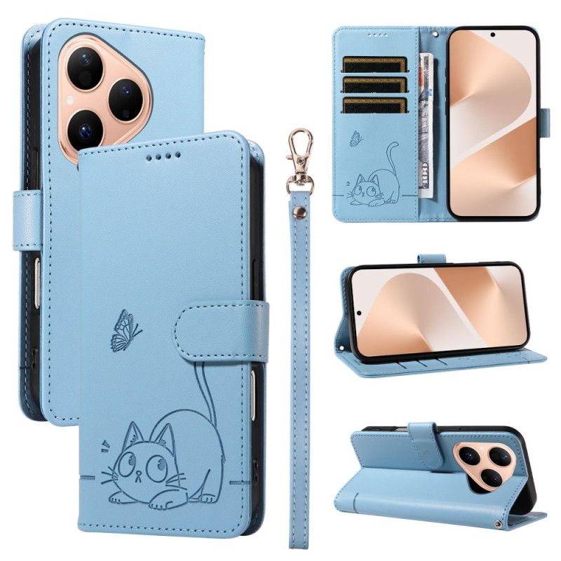 Læder Cover Huawei Pura 80 Telefon Etui Heldig Kat