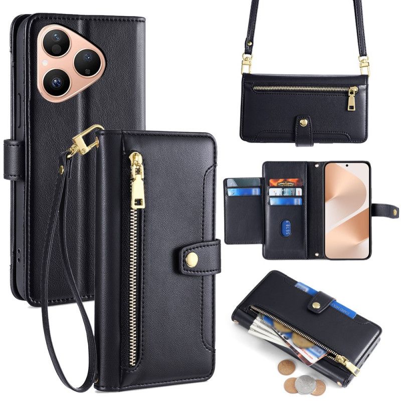 Læder Cover Huawei Pura 80 Telefon Etui Pung Og 2 Stropper