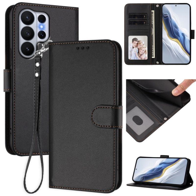 Flip Cover Samsung Galaxy S26 Ultra Ensfarvet Lædereffekt Med Rem