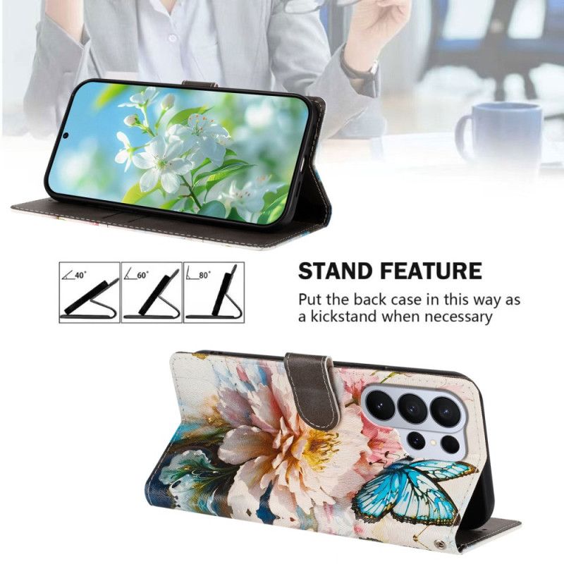Flip Cover Til Samsung Galaxy S26 Ultra Pæon Og Sommerfugl
