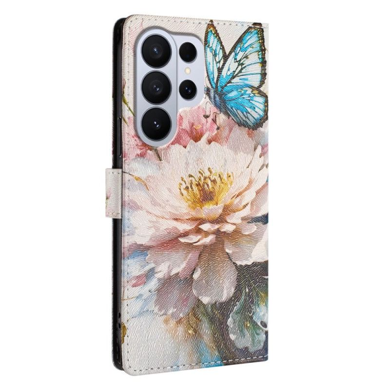 Flip Cover Til Samsung Galaxy S26 Ultra Pæon Og Sommerfugl