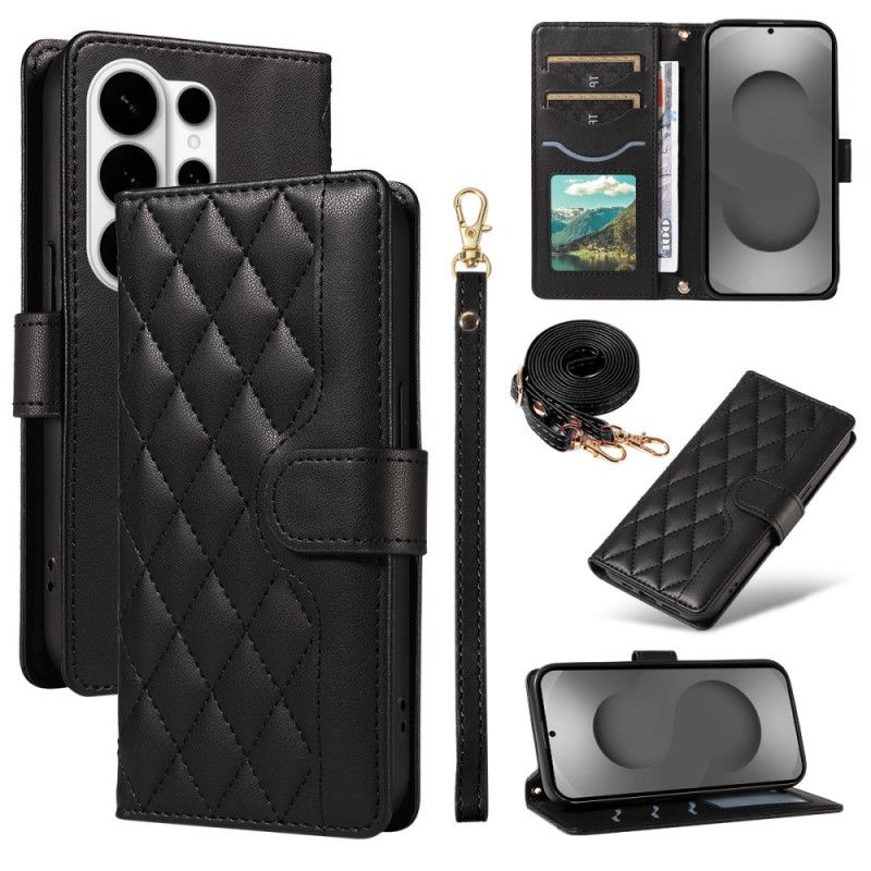 Læder Cover Samsung Galaxy S26 Ultra Quiltet Med Rem Og Skulderrem