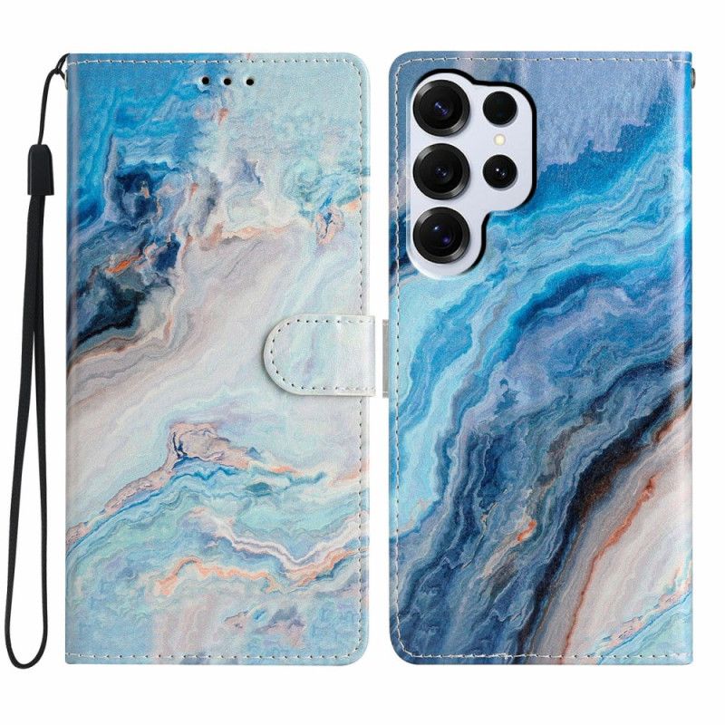 Læder Cover Samsung Galaxy S26 Ultra Telefon Etui Blå Marmor