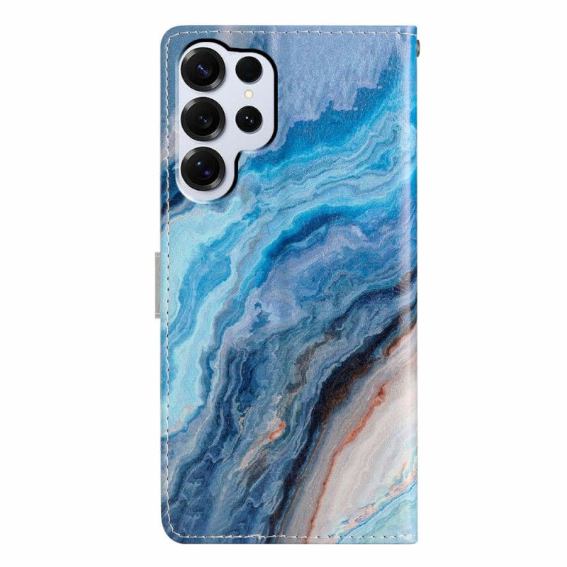 Læder Cover Samsung Galaxy S26 Ultra Telefon Etui Blå Marmor