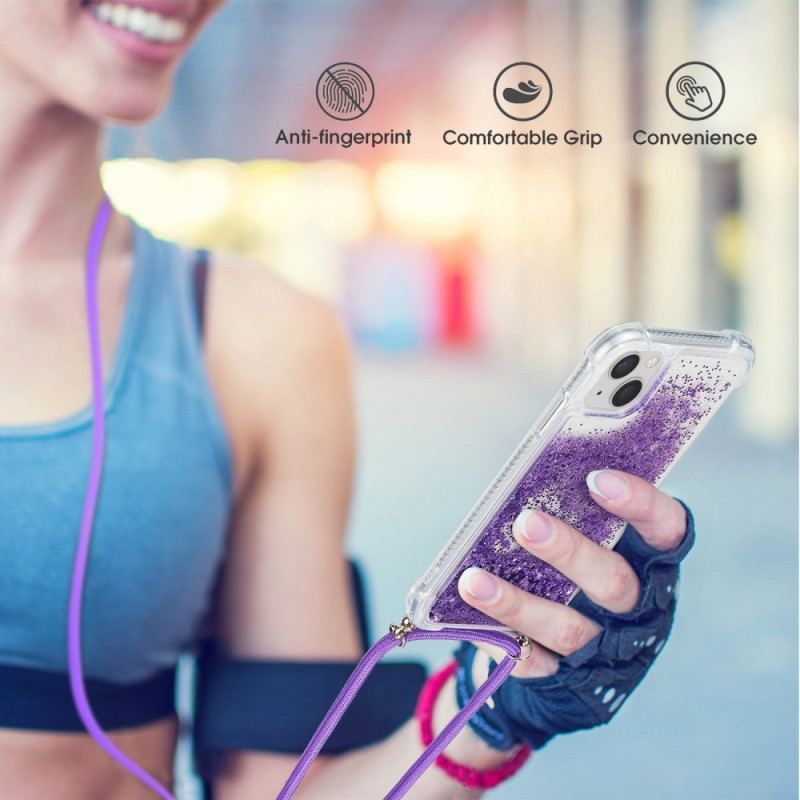 Cover iPhone 14 Med Snor Design Af Pailletter Med Snoretræk
