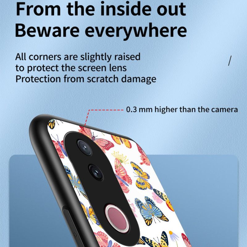 Cover Vivo V50 5g Sommerfuglemønster I Hærdet Glas