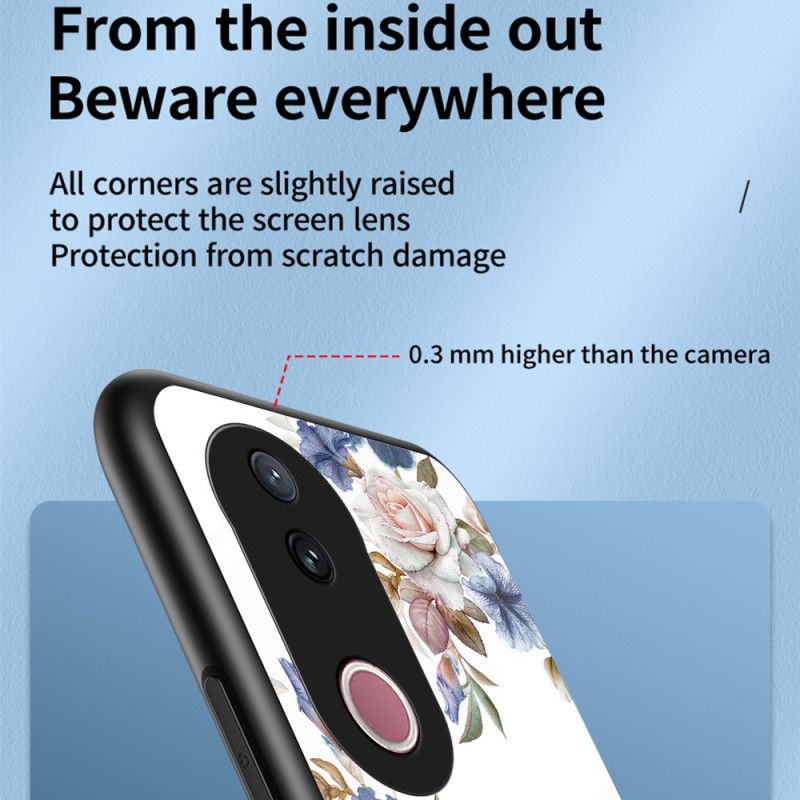 Cover Vivo V50 5g Telefon Etui Blomsterprint I Hærdet Glas