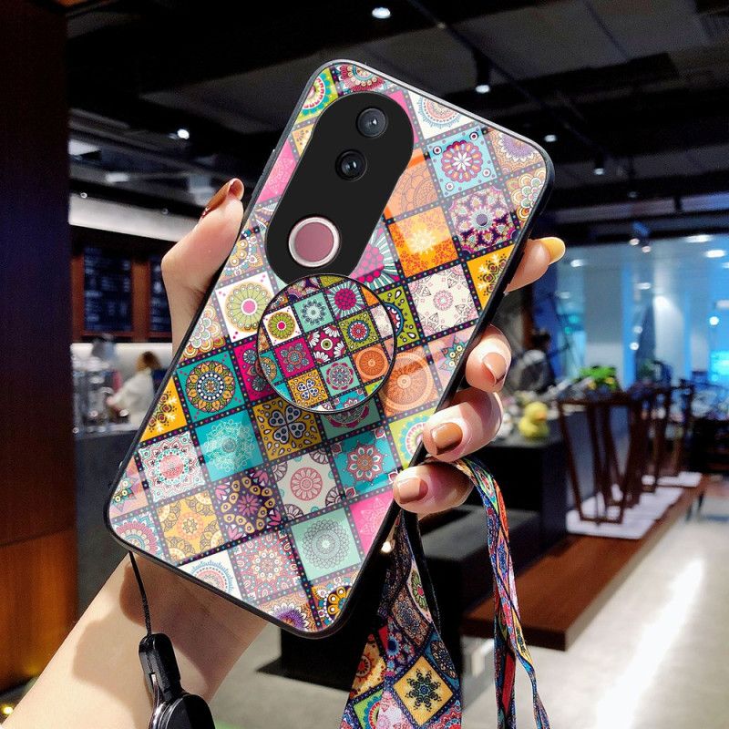 Cover Vivo V50 5g Telefon Etui Patchwork-stativ Og Rem