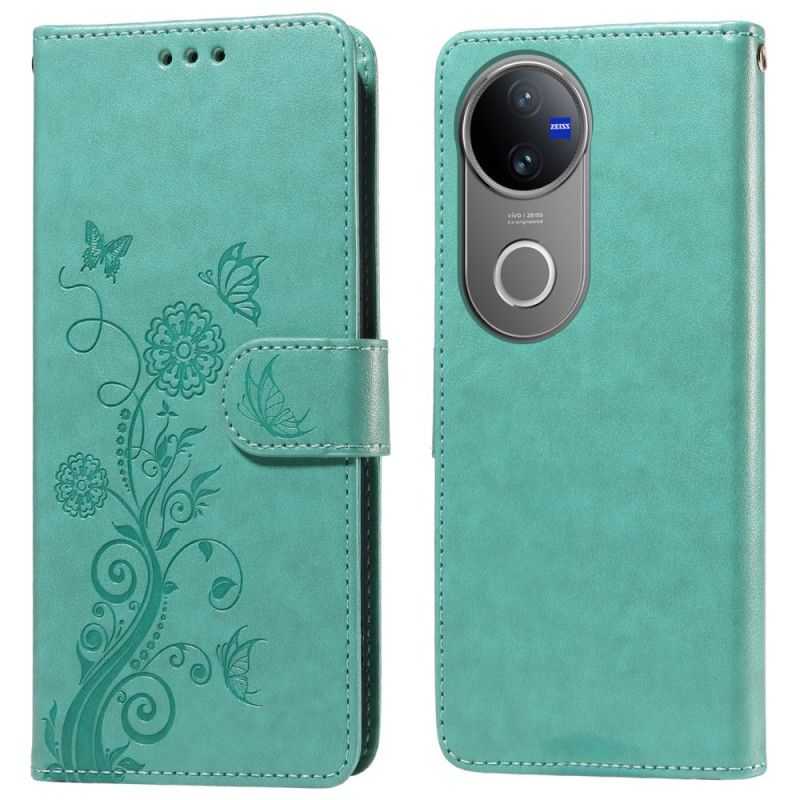 Flip Cover Til Vivo V50 5g Blomstersommerfuglemønster
