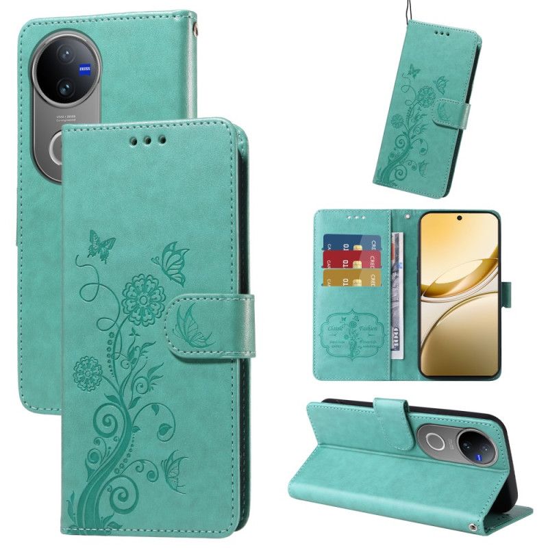 Flip Cover Til Vivo V50 5g Blomstersommerfuglemønster