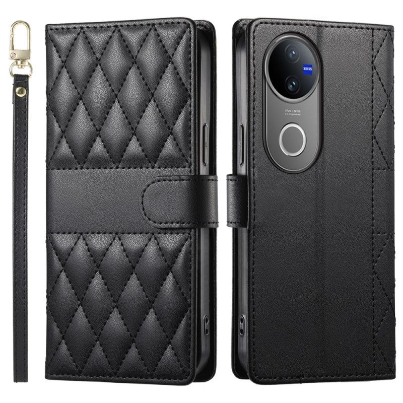 Flip Cover Til Vivo V50 5g Quiltet Med Rem Og Skulderrem