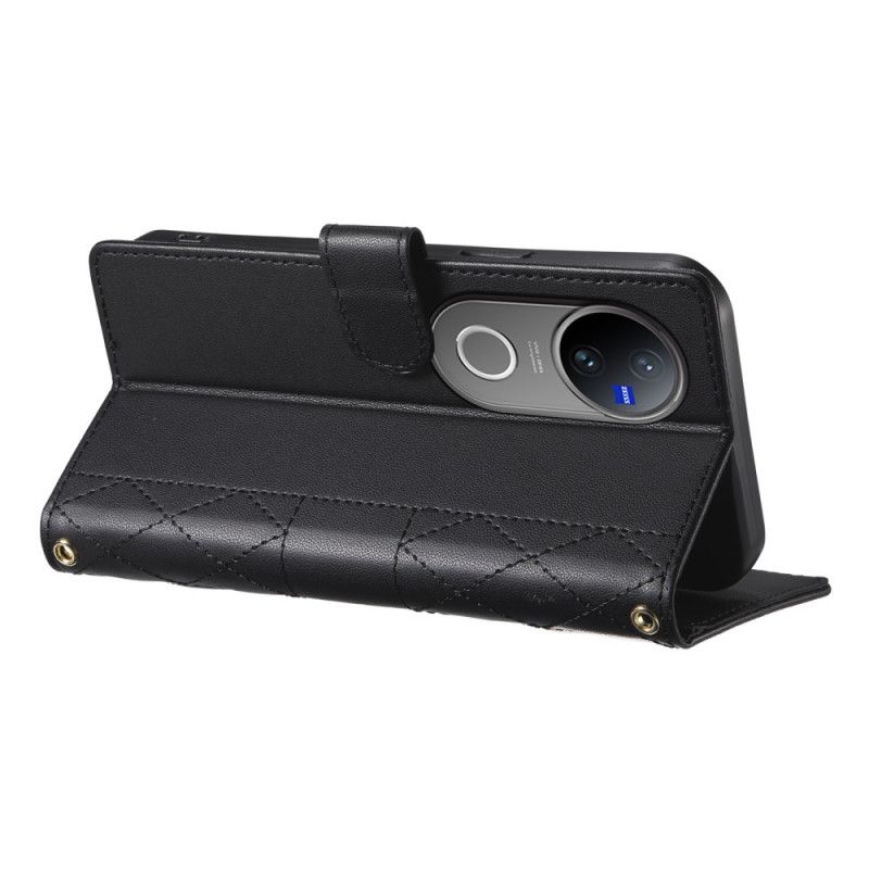 Flip Cover Til Vivo V50 5g Quiltet Med Rem Og Skulderrem