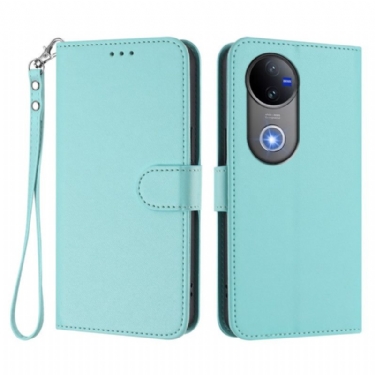 Flip Cover Vivo V50 5g Almindeligt Kunstlæder Med Rem