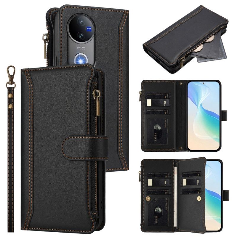 Læder Cover Vivo V50 5g 9 Kortlommer Og Håndledsrem