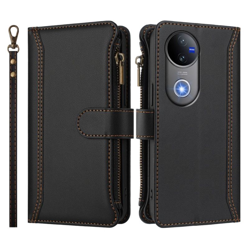 Læder Cover Vivo V50 5g 9 Kortlommer Og Håndledsrem
