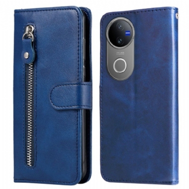 Læder Cover Vivo V50 5g Telefon Etui Lynlås Lomme