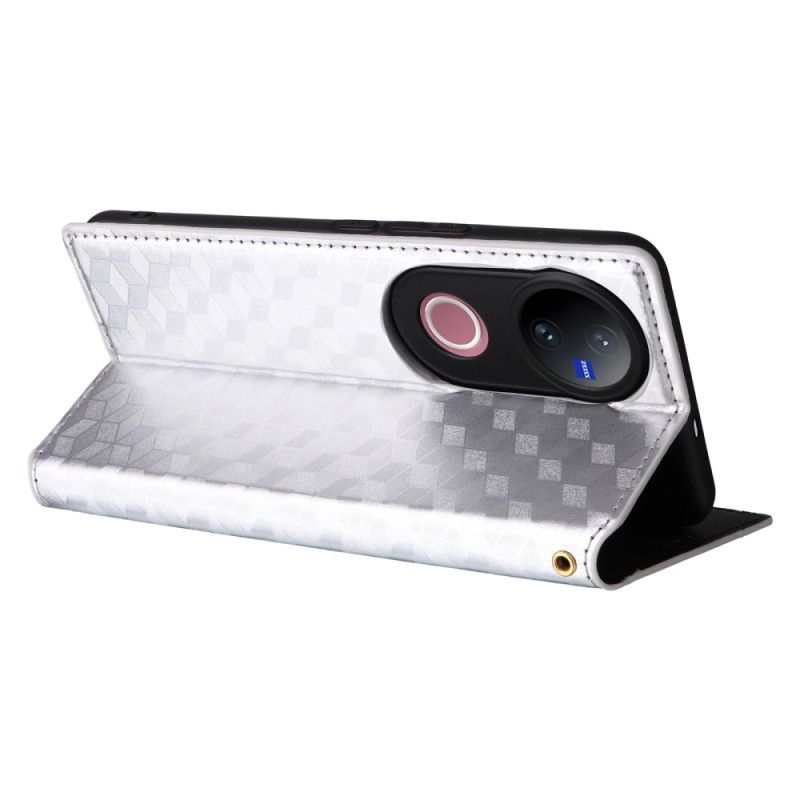 Læder Cover Vivo V50 5g Telefon Etui Med Trykt Diamantmønster