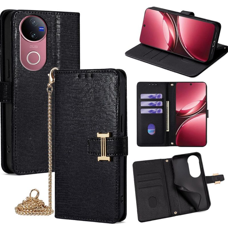 Læder Cover Vivo V50 5g Telefon Etui Pailletter Og Skulderrem