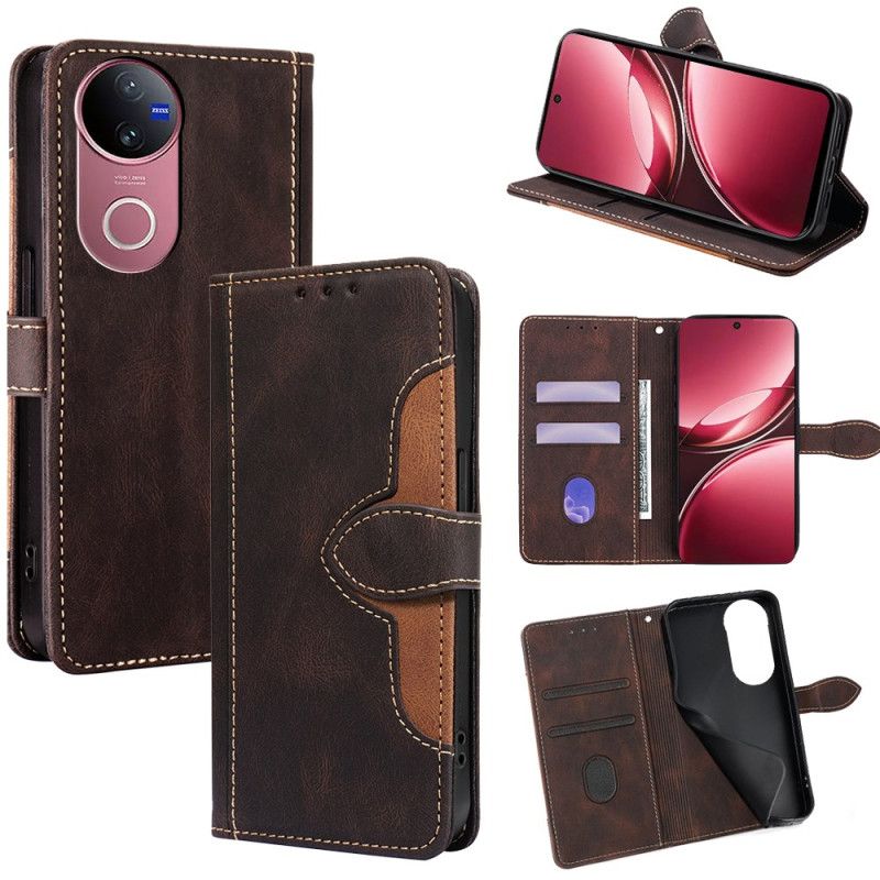 Læder Cover Vivo V50 5g Telefon Etui Tofarvet Blomsterdesign