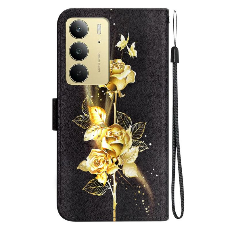 Flip Cover Realme C75 Guld Og Lyserøde Sommerfugle