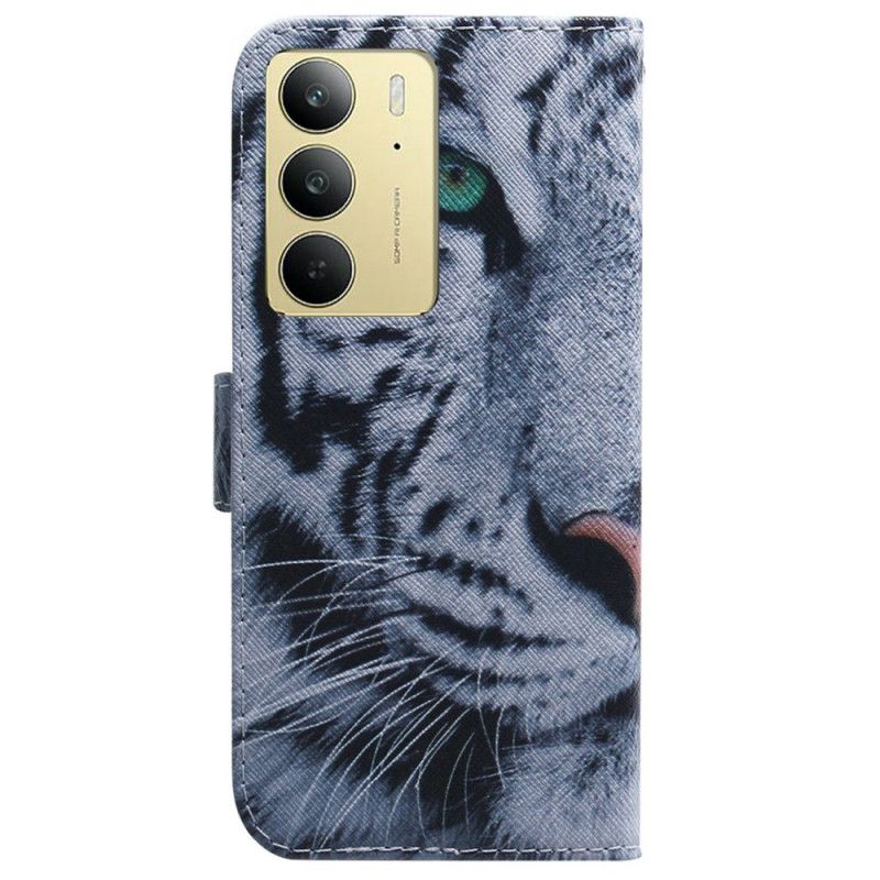 Læder Cover Realme C75 Telefon Etui Hvid Tiger