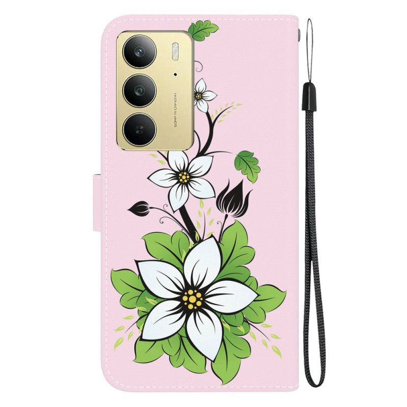 Læder Cover Realme C75 Telefon Etui Liljemønster