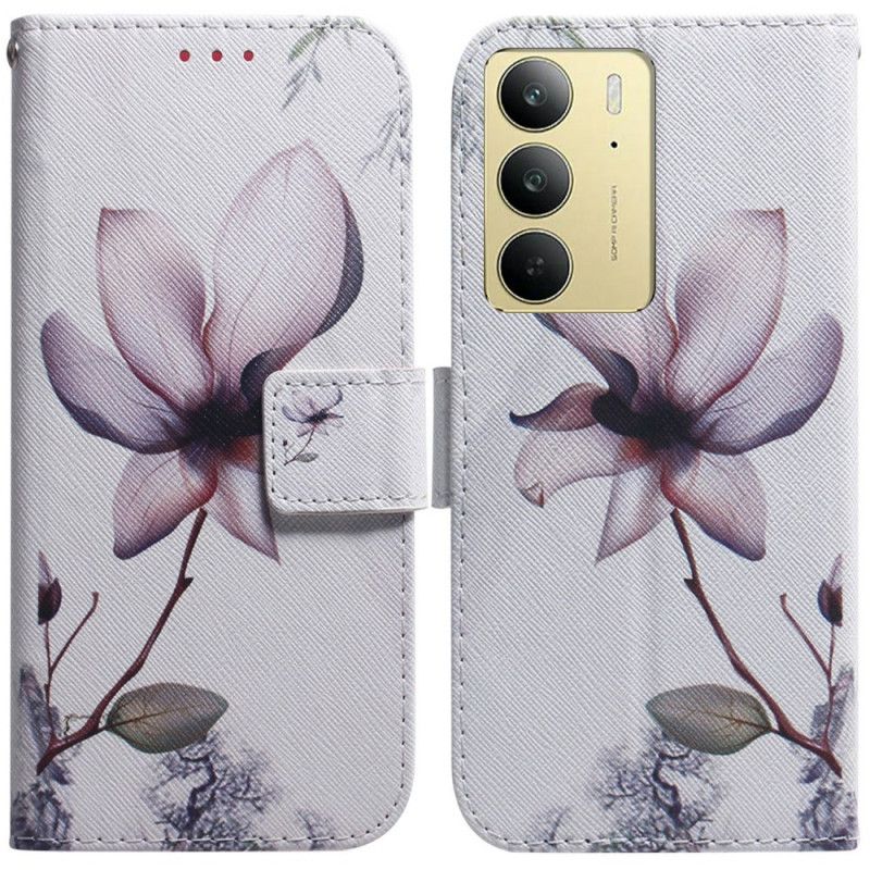 Læder Cover Realme C75 Telefon Etui Lyserød Blomst