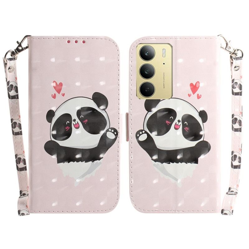 Læder Cover Realme C75 Telefon Etui Panda-kærlighedsrem