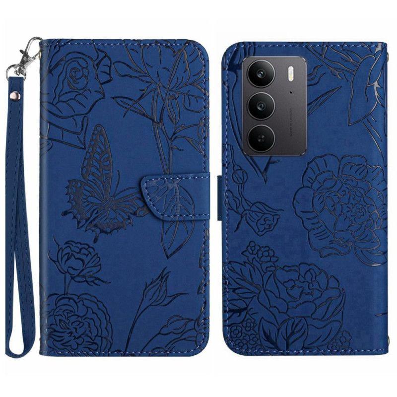 Læder Cover Realme C75 Telefon Etui Sommerfugleprintrem