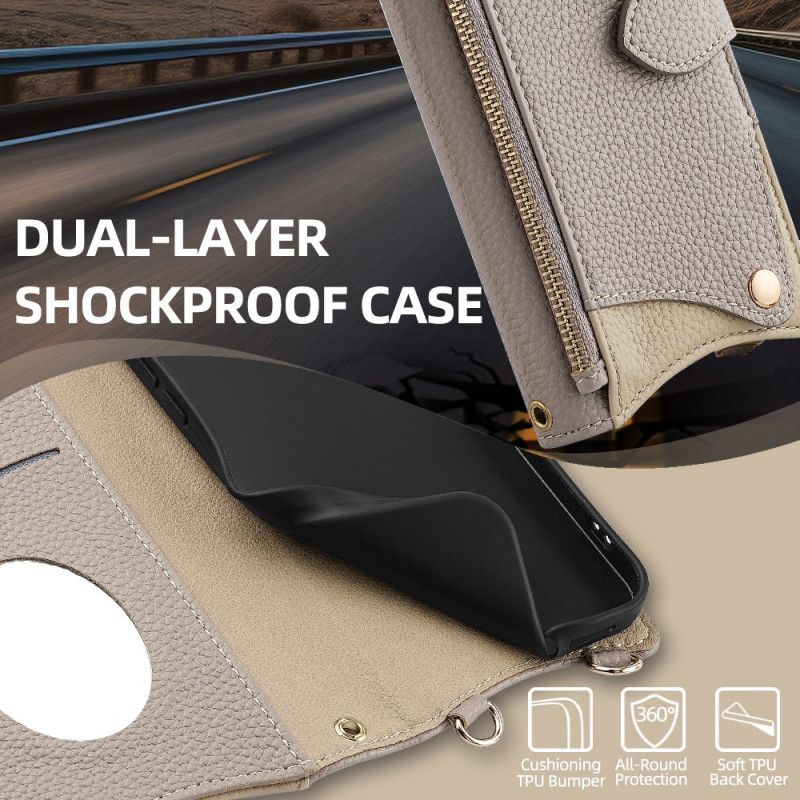 Læder Cover Realme C75 Telefon Etui Tofarvet Pung Med Kæde