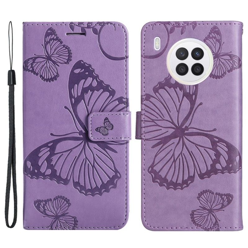 Læder Cover Huawei Nova 8i / Honor 50 Lite Original Supportfunktion Sommerfugle