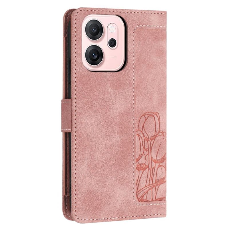 Flip Cover Oppo Reno 14 5g Blomsterprint Med Ruskindseffekt
