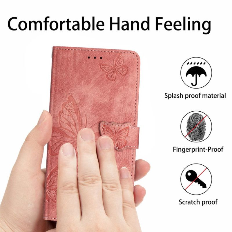 Flip Cover Oppo Reno 14 5g Sommerfugle Med Ruskindseffekt