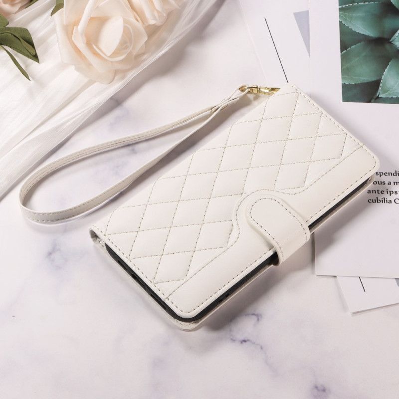 Flip Cover Til Oppo Reno 14 5g Quiltet Med Rem Og Skulderrem