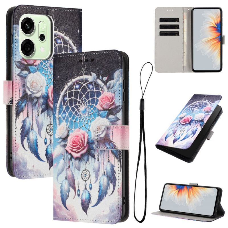 Læder Cover Oppo Reno 14 5g Telefon Etui Blomsterdrømmefanger