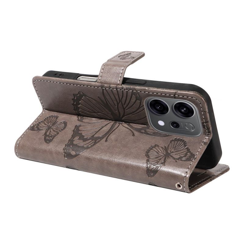 Læder Cover Oppo Reno 14 5g Telefon Etui Kæmpesommerfugle