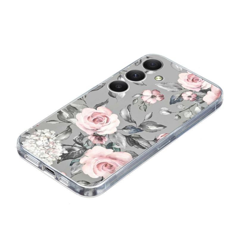 Cover Samsung Galaxy S26 Blomster På Grå Baggrund