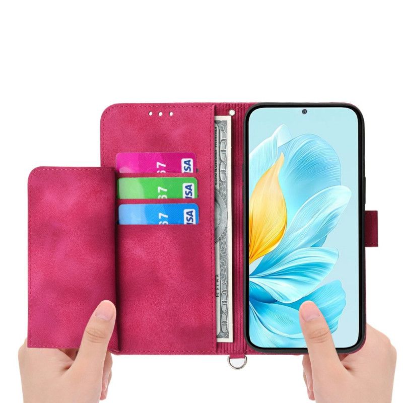 Flip Cover Samsung Galaxy S26 Blomstermønster Med Ruskindseffekt Og Stropper