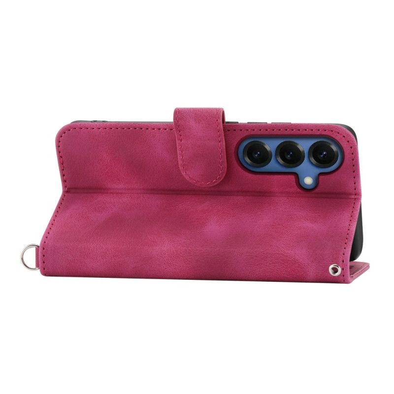 Flip Cover Samsung Galaxy S26 Blomstermønster Med Ruskindseffekt Og Stropper