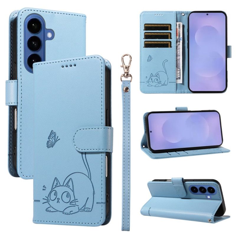 Flip Cover Samsung Galaxy S26 Kattepoteaftryk Med Rem