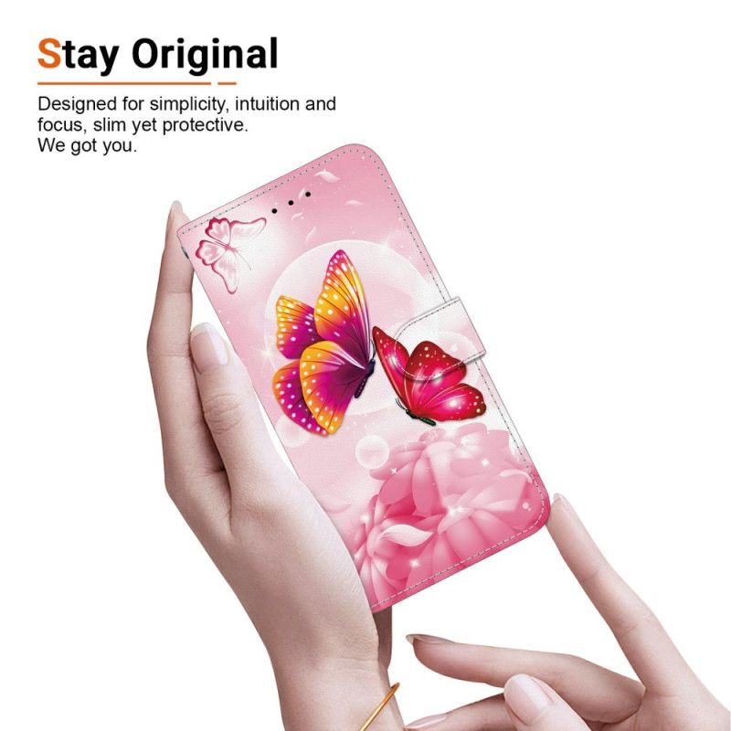 Flip Cover Samsung Galaxy S26 Lyserøde Sommerfugle