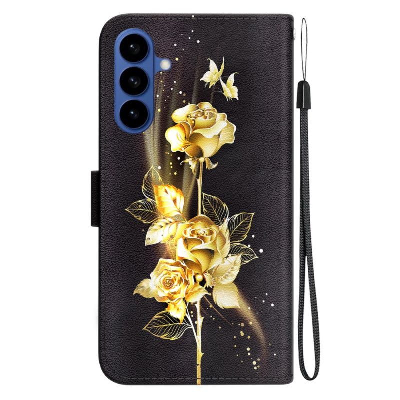 Flip Cover Til Samsung Galaxy S26 Guld Og Lyserøde Sommerfugle