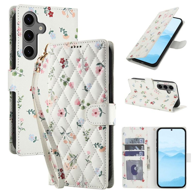 Læder Cover Samsung Galaxy S26 Blomsterpung Med Snor