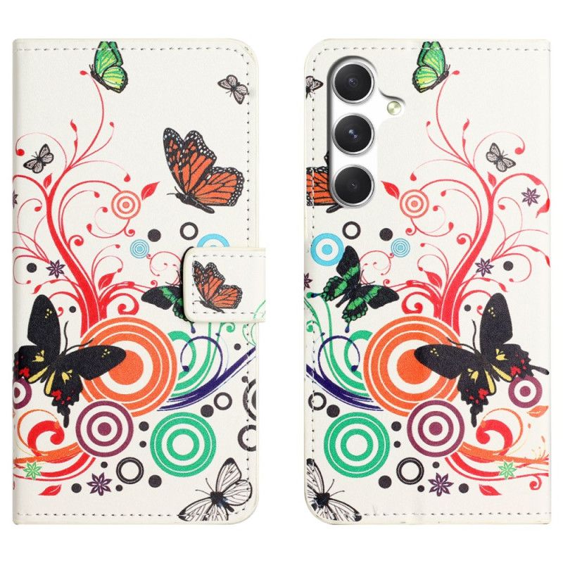 Læder Cover Samsung Galaxy S26 Telefon Etui Hvide Sommerfugle