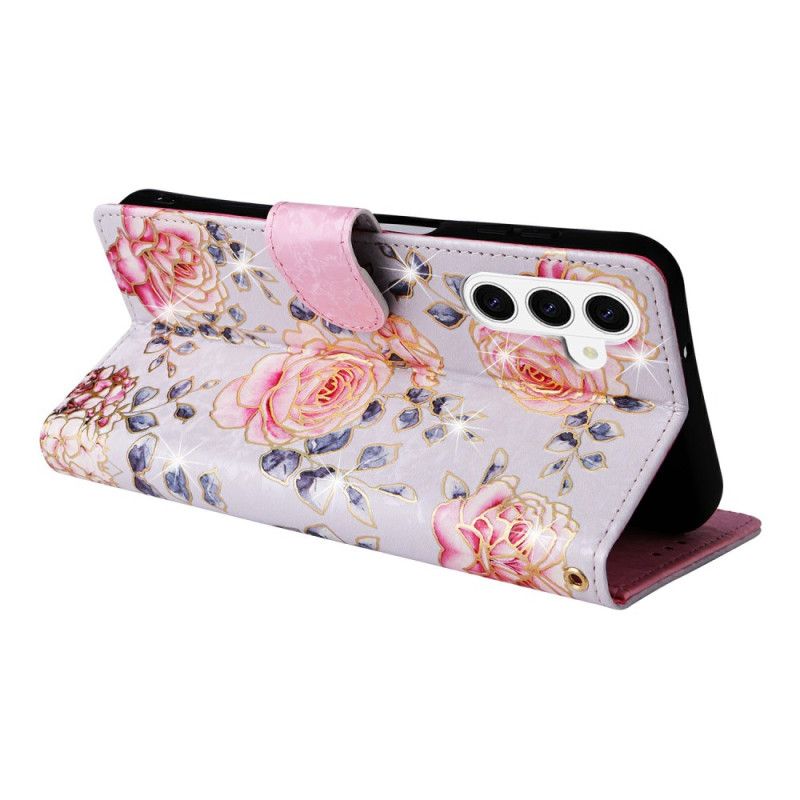 Læder Cover Samsung Galaxy S26 Telefon Etui Rfid-blokerende Blomstermønster