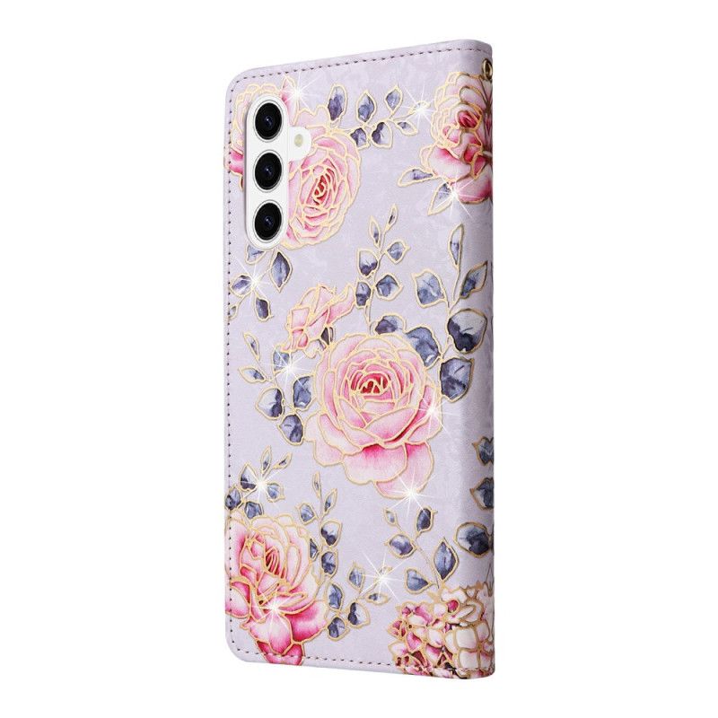 Læder Cover Samsung Galaxy S26 Telefon Etui Rfid-blokerende Blomstermønster