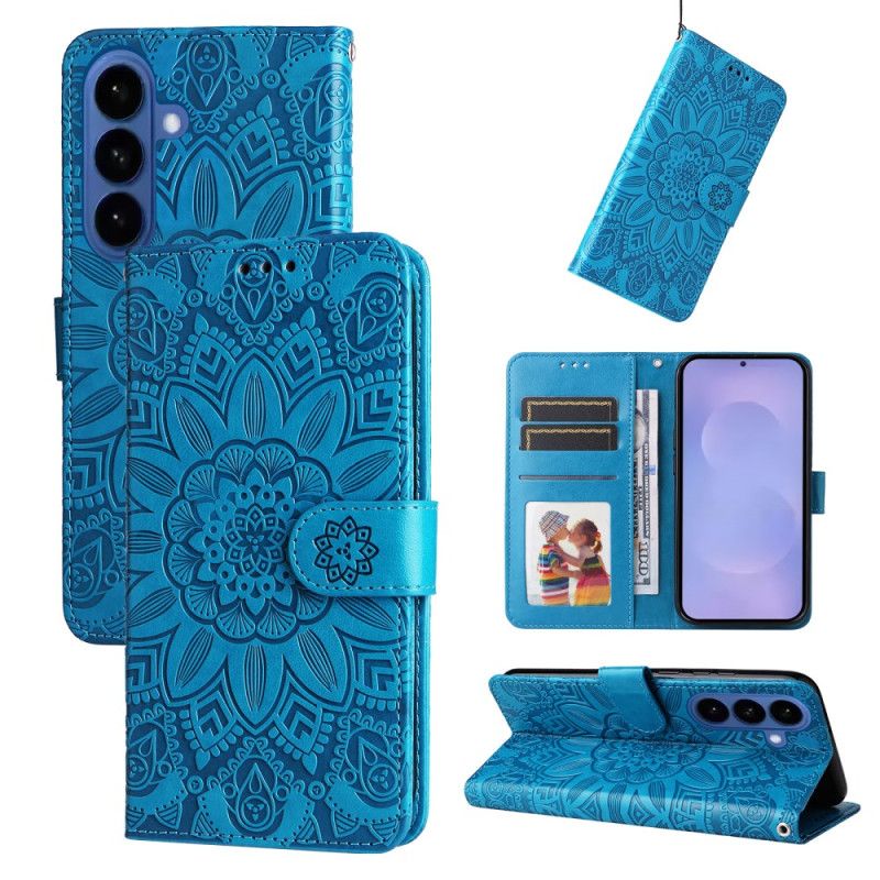 Læder Cover Samsung Galaxy S26 Telefon Etui Solsikkemønster