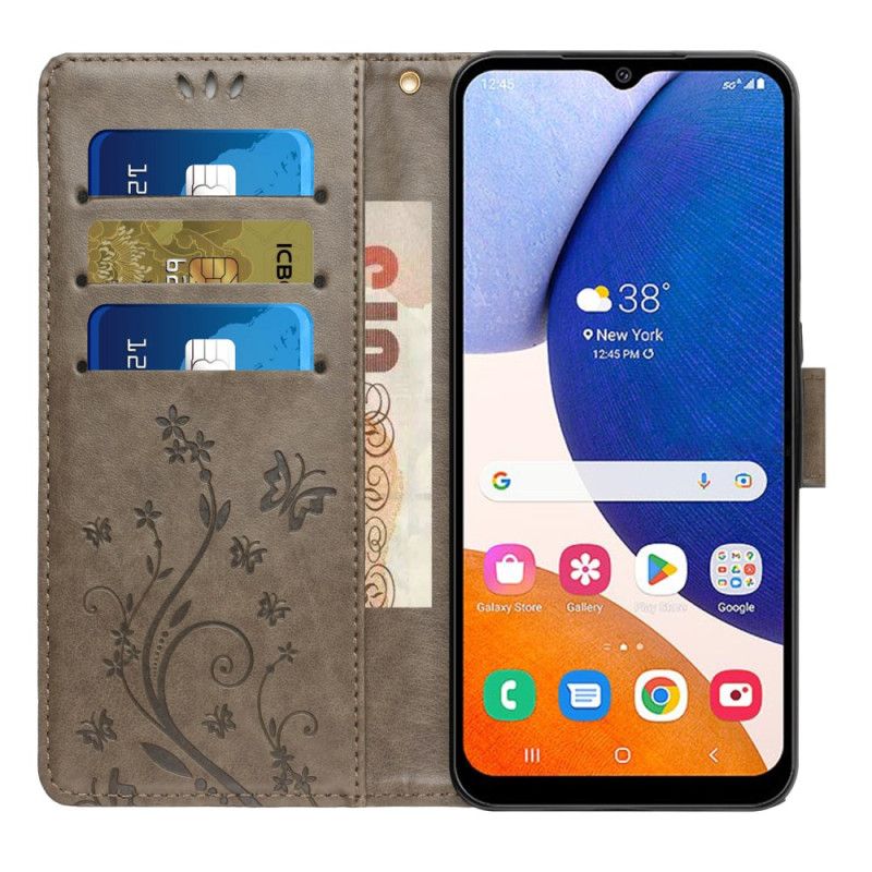 Læder Cover Samsung Galaxy S26 Telefon Etui Sommerfugl Og Blomster