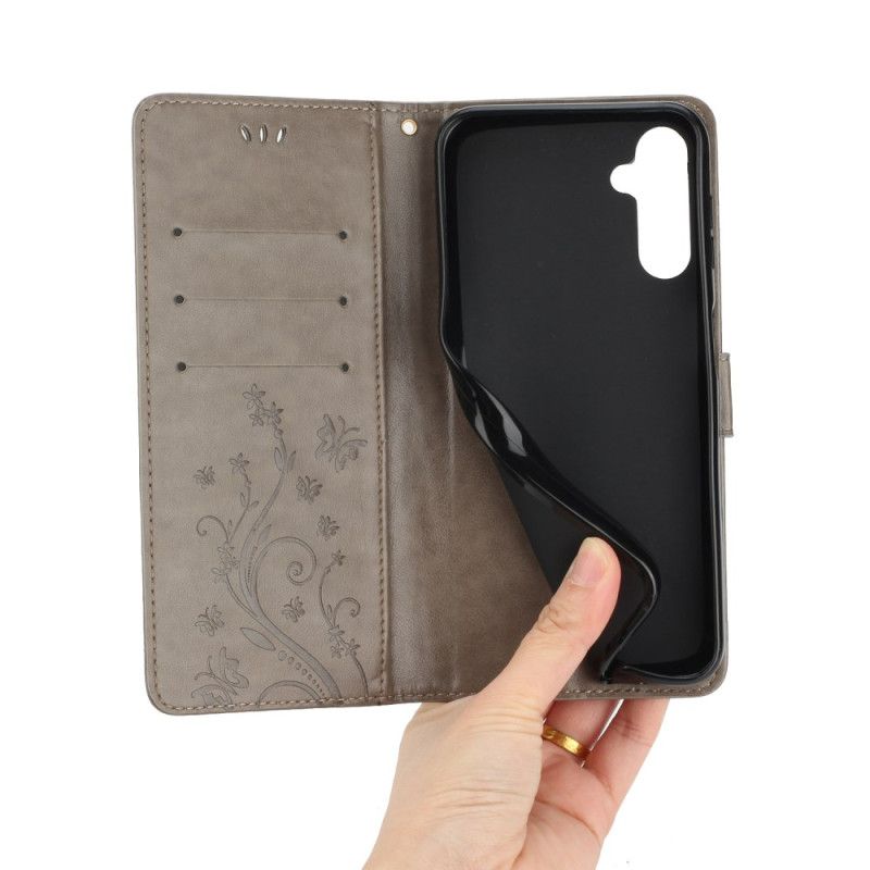 Læder Cover Samsung Galaxy S26 Telefon Etui Sommerfugl Og Blomster